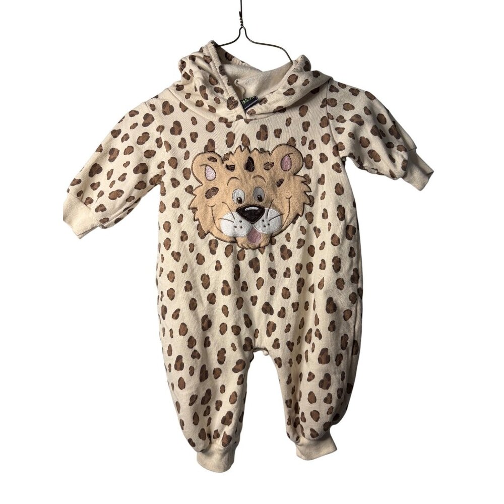 VTG FunStuff Babywear 9M Leopard Print Bodysuit Overalls Set Cream Beige Animal